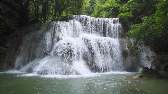 Huai Mae Khamin Waterfall, third level, Kanchanaburi, Thailand - Slow Motion