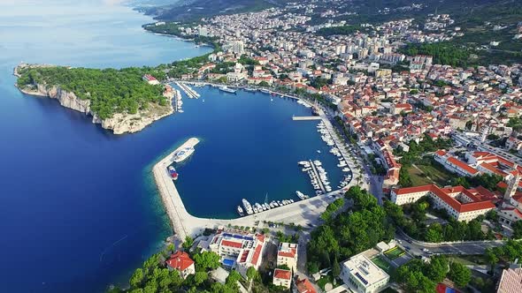 Makarska Harbour Panoramic Aerial View