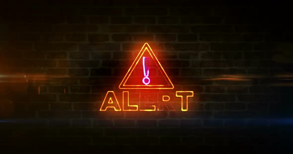 Alert cyber security symbol neon on brick wall