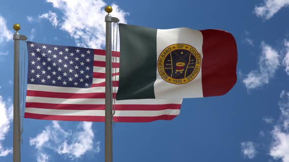 Usa Flag Vs Mississippi Choctaw Flag  On Flagpole