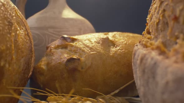 Closeup of Fresh Baked Whole Grain Bread Move in Slow Motion