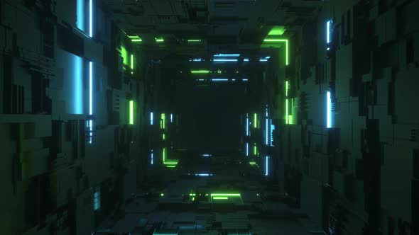 Green Futuristic Sci Fi Neon Glowing Tunnel