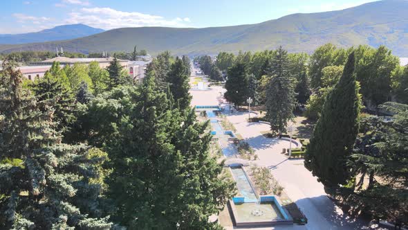 Aerial view of the central square in city Gori. Stalin's Homeland