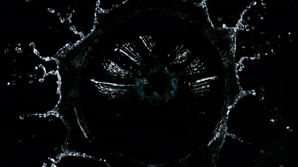 Super Slow Motion Shot of Water Splash Isolated on Black Background at 1000Fps