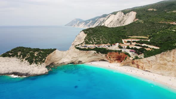 Drone of view of Porto Katsiki beach at Lefkada, Greece