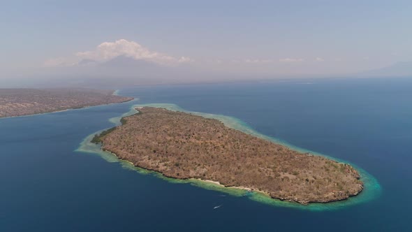 Aerial View Beautiful Beach on Tropical Island Menjangan. Bali, Indonesia