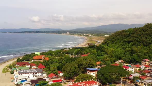 San Juan, La Union, Philippines. Sea Coast with Beach and Hotels, Top View.