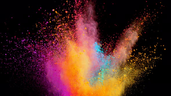 Super Slow Motion Shot of Color Powder Explosion Isolated on Black Background at 1000Fps