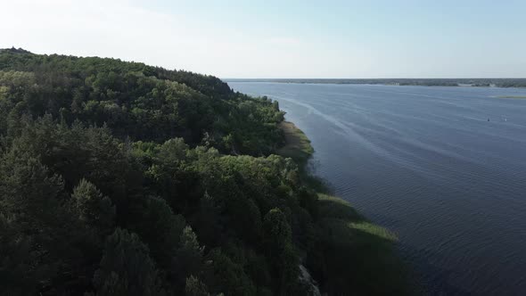 Dnipro River. Aerial View. Ukraine. Slow Motion