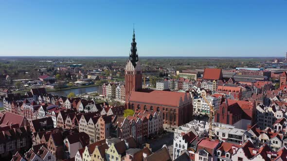 Aerial view of the Elblag old town, Poland