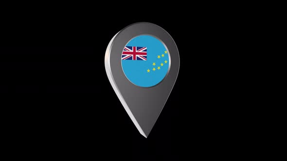 3d Animation Map Pointer With Tuvalu Flag With Alpha Channel - 2K