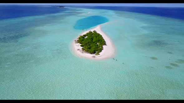 Aerial drone view seascape of relaxing coast beach voyage by blue ocean with clean sand background o