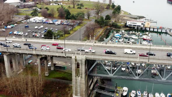 Freedom Convoy Converge To Fight Against Covid 19 Mandates At Burrard Bridge In Downtown Vancouver,