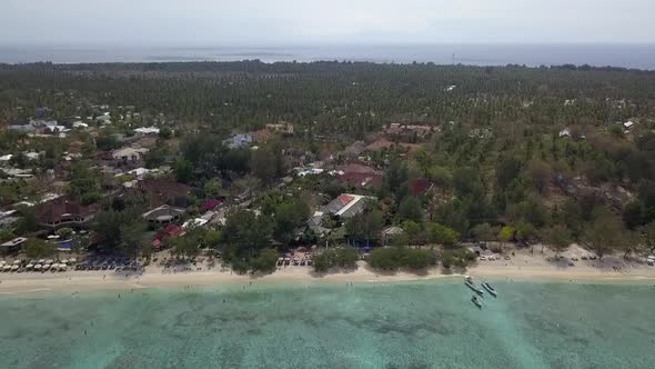 Small island, palm plantations.Great aerial view flight panorama overview drone footageof Gili Tra