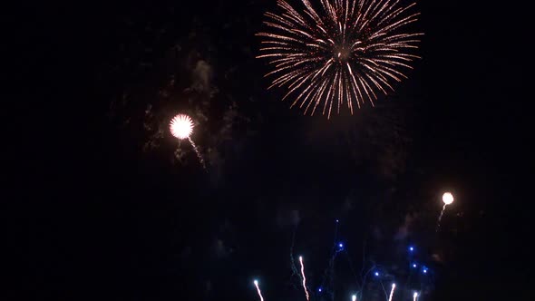 Colorful Firework display at night on sky background