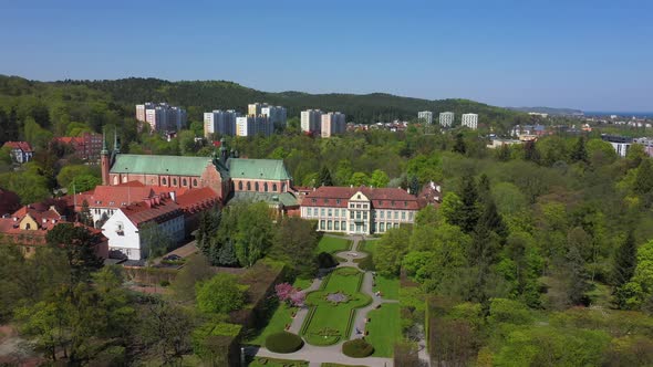 Aerial: Oliwa park in Sopot, Poland