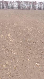 Vertical Video Empty Plowed Field in Autumn Aerial View