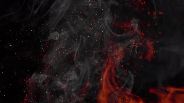 Super Slow Motion Shot of Fire Smoke and Sparks Isolated on Black Background at 1000Fps