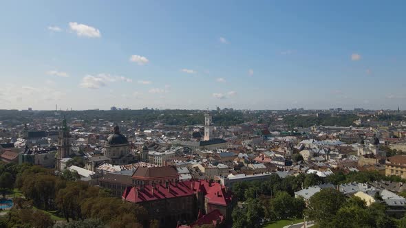 View of the City of Lviv in Ukraine and the Central Part of the City and the Town Hall