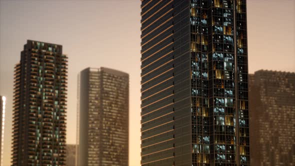 Sunset Aerial Shot of Skyscrapers of Business Centre