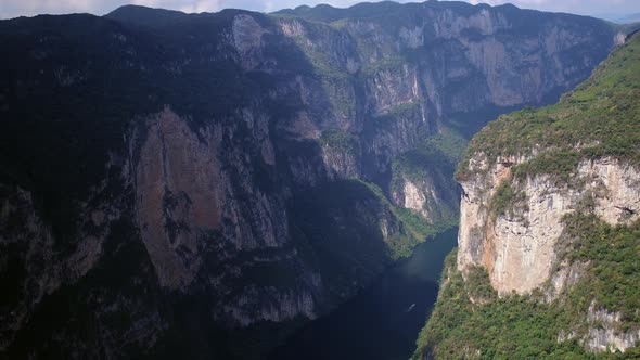 Aerial wide drone shot of the Sumidero Canyon, Chiapas Mexico