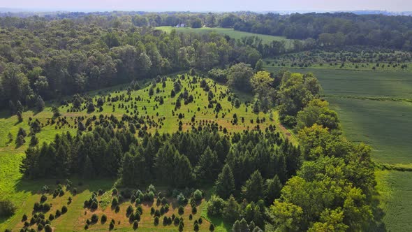 View From the Heights of Countryside American Village with Fields Farm in Pennsylvania USA