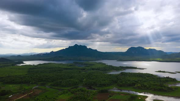 Aerial view of drone evening view dramatic sky, alt