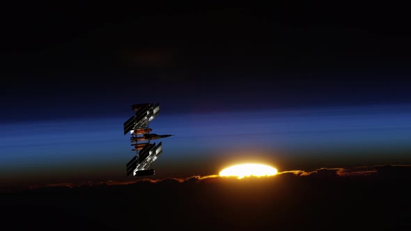 International Spaceship Floating in Space During Sunset