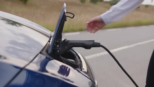 Close Up View of a Charging Electric Car