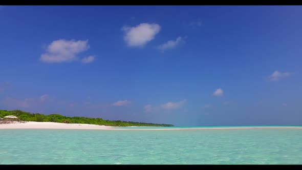 Aerial drone view tourism of relaxing resort beach journey by blue sea with white sandy background o