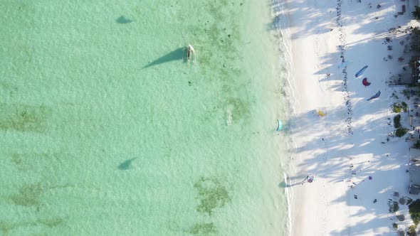 Aerial View of a Boat in the Ocean Near the Coast of Zanzibar Tanzania