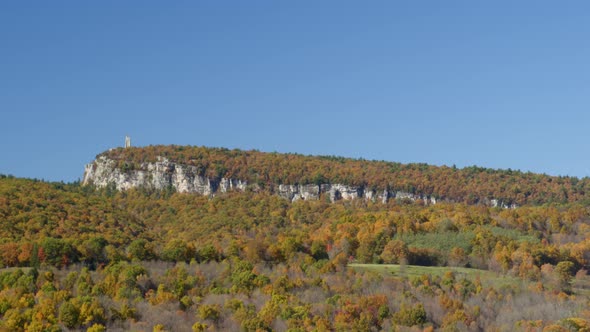 Aerial of Hudson Valley covered with autumn forest