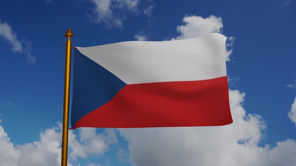 National flag of Czech Republic waving with flagpole and blue sky timelapse