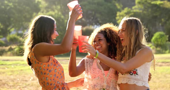 Hipster women toasting