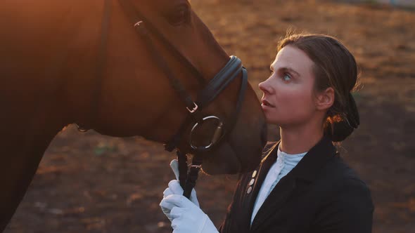 Horsewoman Looking At Her Horse Affectionately  Love For Horses  Golden Hour