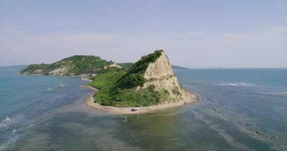 Aerial Pan Around Cape of Rodon Durres Albania