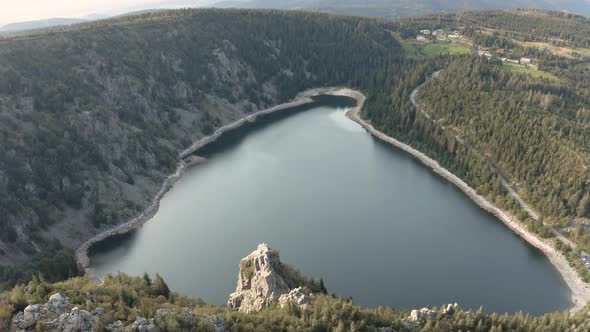 Aerial view of the beautiful little lake Blanc in Haut-Rhin