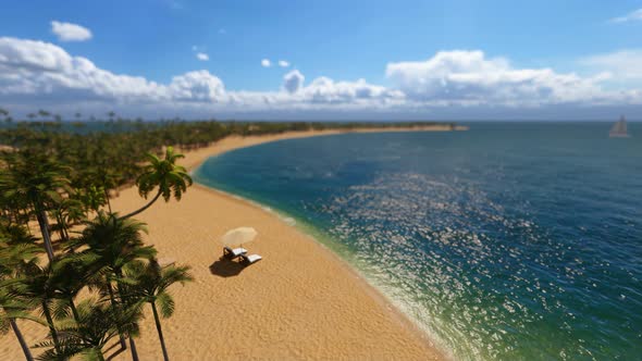 Sandy Beach With Sunbeds And Umbrella alt