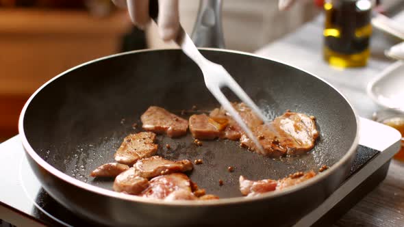 Meat with Pepper on Pan.