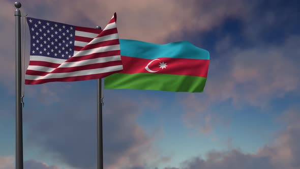 Azerbaijan Flag Waving Along With The National Flag Of The USA - 4K