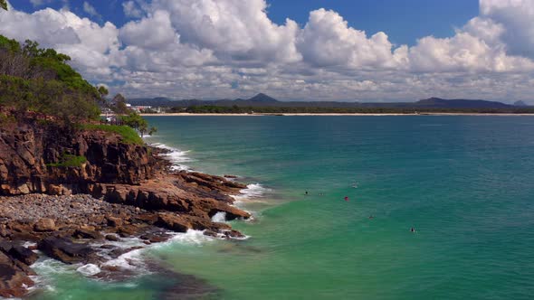 Tourist At The Rocky Beach In Noosa National Park At Boiling Pot Lookout In Coastal Walk, Noosa Head