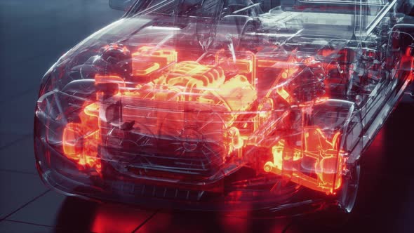 Transparent Car with Engine in Laboratory alt