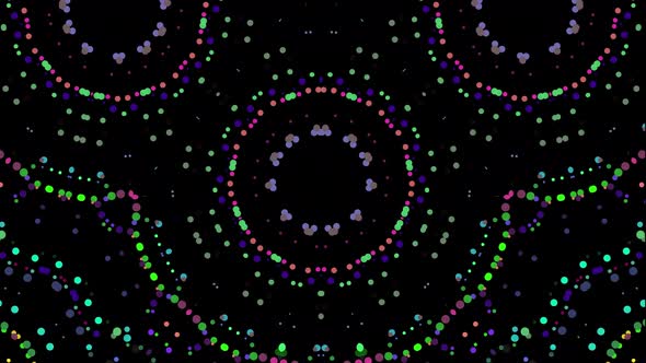 Solid dot animation kaleidoscope effect in black background.