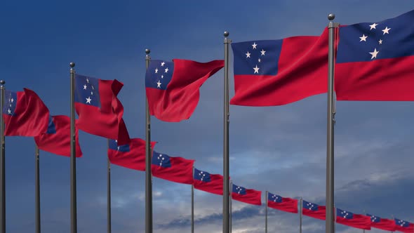 The Samoa Flags Waving In The Wind  4K