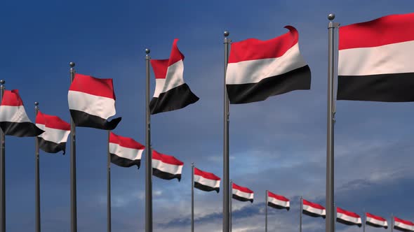 The Yemen Flags Waving In The Wind  4K