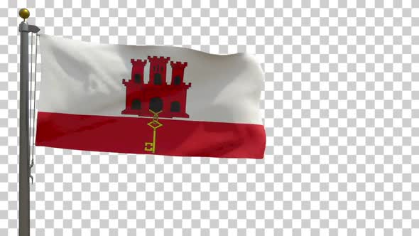 Gibraltar Flag (UK) on Flagpole with Alpha Channel - 4K