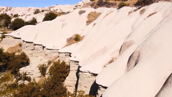 Aerial Drone Flight Over White Mountains in Turkey Cappadocia Huge Spectacular Rocks Structures