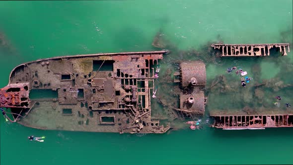 Bird's Eye View of Tangalooma Shipwrecks in Brisbane Australia in the Summer