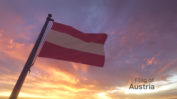 Austria Flag on a Flagpole V3