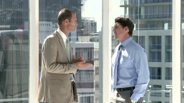 Two businessmen talking in office